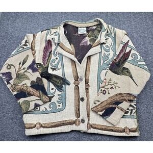 Sugar Street Weavers Jacket M/L Cottagecore Hummingbird Tapestry Grandma Vtg 90s